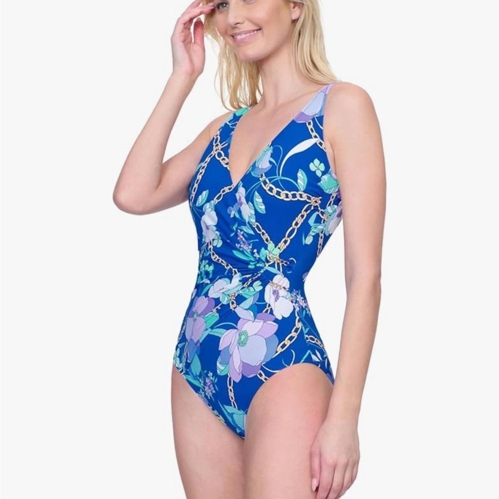 Gottex Blue and Purple One Piece Swimsuit with Wrap Front. MSRP $ 154 on AZ - Picture 6 of 9